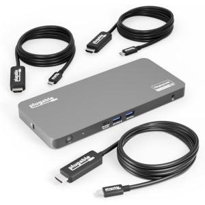 imagePlugable 5 Monitor USBC Docking Station with 140W Power  3X USBC to HDMI 4K60Hz Cables 6ft  Complete Multimonitor Dock Bundle for Mac and Windows