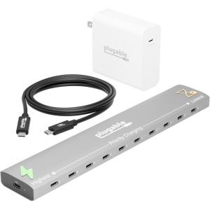 imagePlugable Charging Bundle 10Port USBC Charging Station 140W GaN Charger and 240W USBC Cable for Laptops Phones Tablets and More