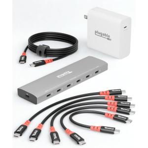 imagePlugable Ultimate USBC Charging Bundle  6Port Charging Station with PriorityShare 140W GaN Charger 240W USBC Cable amp 5Pack 6in Charging Cables