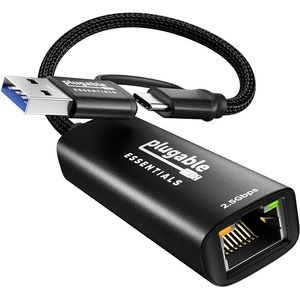 image:imagePlugable 25Gbps USB C to Ethernet Adapter 2in1 USBA amp USBC Ethernet Adapter for laptop Aluminum Braided 25Gbps High Speed Compatible for Thunderbolt 43 MacBook AirPro iPad Windows XPS