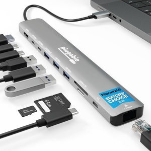 image:imagePlugable USB C Hub 10in1 Multiport Adapter 8K4K 144Hz HDMI 21 25G Ethernet 140W Charging 10Gbps Data Driverless IT Deployment for MacBook ProAir Windows Thunderbolt Chromebook USBC10IN1E