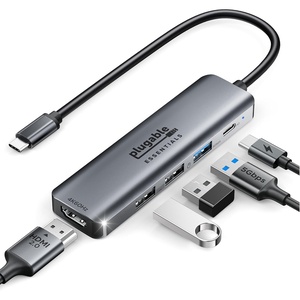 image:imagePlugable USB C Hub 5in1 USB Hub for PC 4K60Hz HDMI Multiport Adapter  100W PD Charging 3 USBA Data Ports Laptop Docking Station TypeC Dongle for MacBook NeoProAir iPad iPhone 17 ProGreyGrey