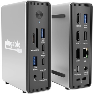 image:imagePlugable USBC Triple Display Laptop Docking Station 3 Monitors 15in1 3X HDMI Dual 4K or Triple 1x 4K60  2X 1080p 25GbE 100W PD 30W USBC Charge Port Driverless for Windows UDMSTH3