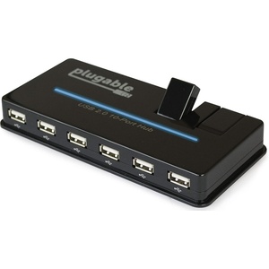 image:imagePlugable USB 20 10Port High Speed Hub with Power Adapter and Two FlipUp Ports